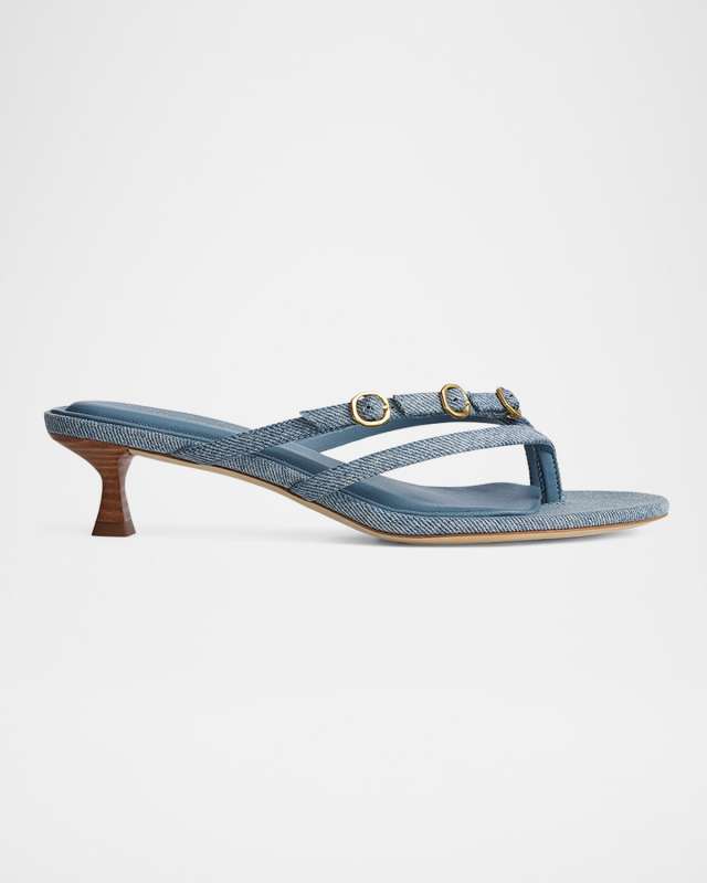Sammie Denim Buckle Kitten-Heel Sandals